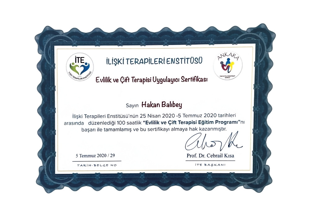 Evlilik ve Çift Terapisi Uygulayıcı Sertifikası